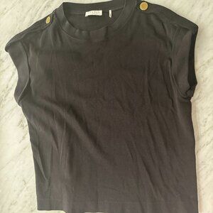 Sandro Black T-shirt with Gold Buttons, Size S